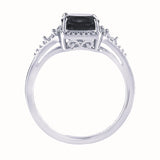 STERLING SILVER 2.0CTW CUSHION CUT EMERALD AND DIAMOND ACCENT RING