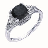 STERLING SILVER 2.0CTW CUSHION CUT EMERALD AND DIAMOND ACCENT RING