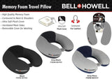 Bell+Howell BH1151 Memory Foam Travel Neck Pillow for Airplanes and Travel, 360-Degree Support, Black & Gray