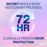 Secret Whole Body Deodorant Dry Feel Stick + Absorbs Sweat for Women, Naturally Derived Ingredients, Light & Fresh Scent