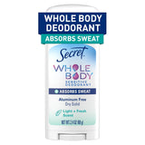 Secret Whole Body Deodorant Dry Feel Stick + Absorbs Sweat for Women, Naturally Derived Ingredients, Light & Fresh Scent