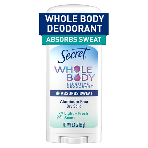 Secret Whole Body Deodorant Dry Feel Stick + Absorbs Sweat for Women, Naturally Derived Ingredients, Light & Fresh Scent