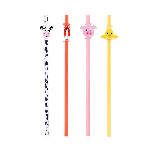 12pcs Kikkerland Farm Animals, Cow, Pig, Horse, Biodegradable Paper Straws