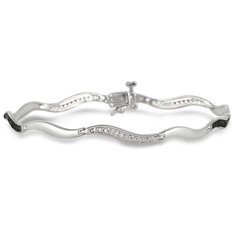 1/5 CARAT T.W BLACK AND WHITE DIAMOND WAVE BRACELET IN .925 STERLING SILVER