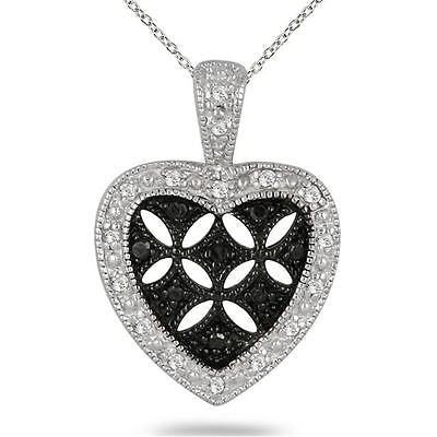 1/6 CARAT T.W BLACK AND WHITE DIAMOND HEART PENDANT IN .925 STERLING SILVER