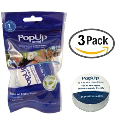 (3 PACK) PopUp Biodegradable Compressed Cotton Reusable Washable Towel 12"x22"
