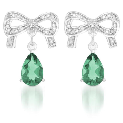 Created Emerald and diamond Bows Drop Earrings in Silver