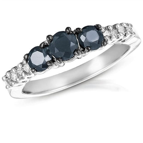 1CTW 3 stone Black and White diamond Ring in Sterling Silver
