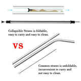 (2 Pack) Folding Drinking Straw Stainless Steel Collapsible Reusable Stainless Straw Drinking Straws Portable with Hard Case (Black & Blue)