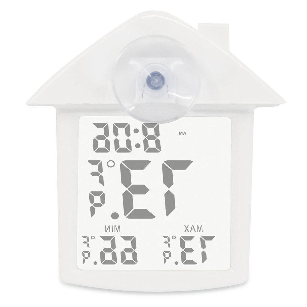 AcuRite Solar Powered Window Thermometer with Digital  Clock, Daily High & Low Temperatures,  Reversible Design, Indoor/Outdoor