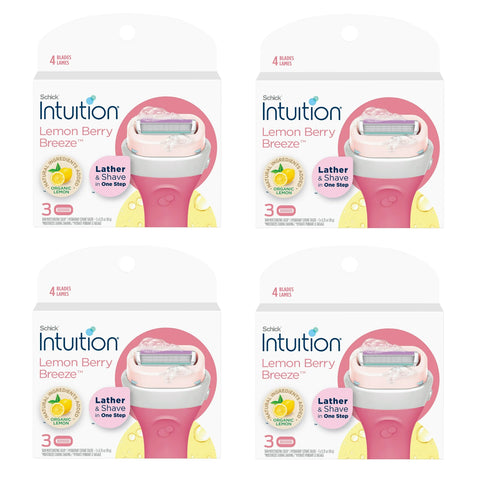 (4 Pack) Schick Intuition 4-Blade Lemon Berry Breeze Razor Cartridge Refills, 3ct