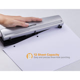 Bostitch Office HP12 3 Hole Punch, 12 Sheet Capacity, Metal