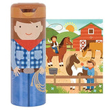 Petit Collage Tin Canister Jigsaw Floor Puzzle, At The Ranch, 64 Piece