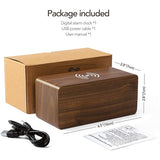 Brown Wood Digital LED Alarm Clock with Wireless Charging, Adjustable Sound & Brightness