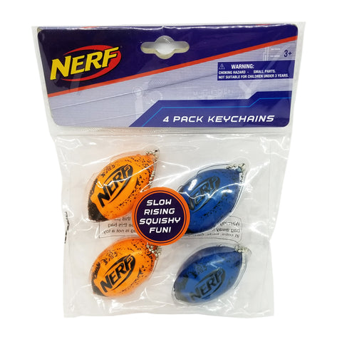 (4 Pack) Nerf Football Squishy Fun Mini Football KeyChains, Blue and Orange