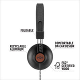 House of Marley Positive Vibration 2: Over-Ear Wired Headphones with Microphone, Plush Ear Cushions (Black)
