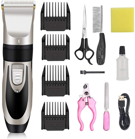 Rechargeable Low Noise Dog Clippers Electric Pet Clippers with Comb Guides, Scissors, Nail Kits for Dogs and Cats & Other