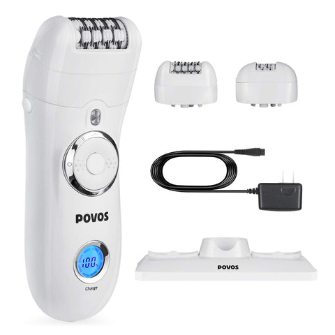 POVOS 3-In-1 Women's Epilator, Cordless Charging Wet & Dry Electric Hair Removal & Shaver