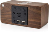 Brown Wood Digital LED Alarm Clock with Wireless Charging, Adjustable Sound & Brightness