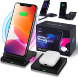 Wireless Charger 2 in 1 - Dual Fast Charging Stand & Pad Station - 10W Max for Qi Devices