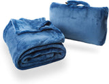 Cabeau Fold 'n Go Travel and Throw Blanket Plus Compact Case, Doubles as Lumbar Pillow and Neck Support Pillow, 60" x 36", Blue