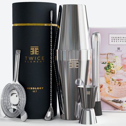 Boston Style Cocktail Shaker Kit with Gift Box, Storage Pouch, Recipe Book and All Essential Drink Accessories