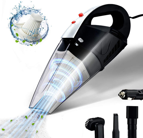 Car Vacuum Cleaner, GSSUSA High Power Portable Vacuum Cleaner with Reusable 2 Pcs Steel HEPA Filter, Wet and Dry Use, LED Light