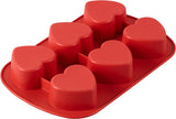 Wilton 6-Cavity Silicone Mold for Heart Shaped Cookies and Candy, Red