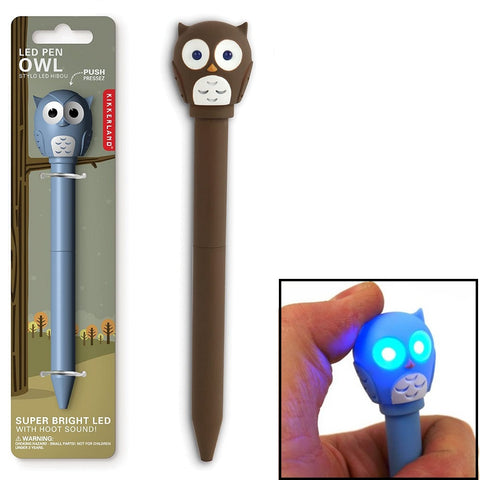 Kikkerland Owl Led Ballpoint Pen (Blue or Brown)