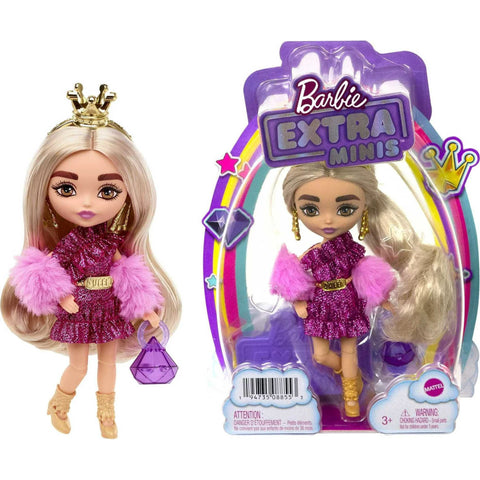 Barbie Extra Minis Doll with Blonde Hair in Shimmery Dress & Furry Shrug with Accessories