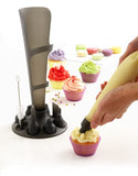 Mastrad Pastry Bag Set - Reusable Silicone Pastry Set Includes 6 Interchangeable Nozzles and Stand For Easy Refilling/Storage