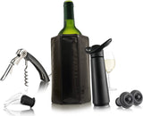 Vacu Vin Wine Essentials Gift Set in Black - Wine Saver Pump, 2 x Vacuum Bottle Stoppers, Wine Cooler, Waiter's CorkScrew, Crystal Pourer