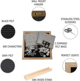 Double Sided Black and Gray Felt Letter Board 10"x10", 680 Letters, Oak Wood Frame & Stand, Includes Scissors & 2 Storage Bags