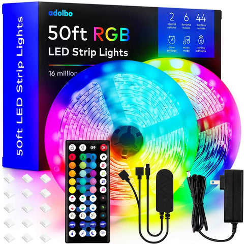 LED Light Strips 50ft RGB Lights, Music Sync Color with 44 Keys Remote (2x25ft)