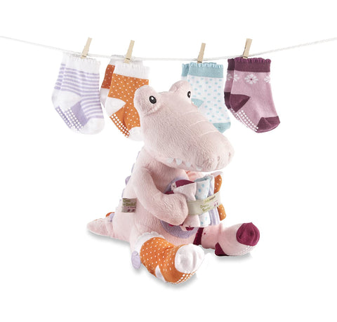 Baby Aspen Croc in Socks Plush Toy and Baby Socks Gift Set, Pink
