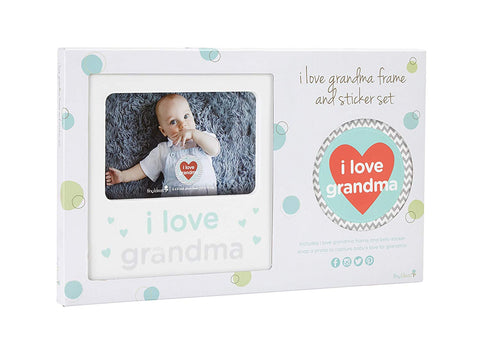 I Love Grandma Baby Belly Sticker and Sentiment Keepsake Photo Frame Gift Set, White