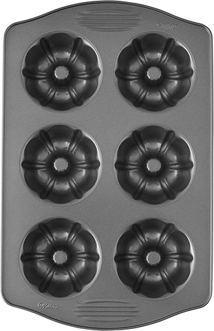 HUAKENER 2 Pcs Mini Bundt Cake Pan, 6-Cavity Fluted Tube Cake Pan,  Non-stick for