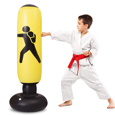 Yellow Inflatable Punching Bag for Kids, Boxing Bag for Kids and Adults, 63" Free Standing Boxing Bag