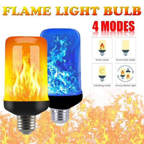 (2 Pack) LED Flame Light Bulb, 4 Modes Fire Light Bulb with Gravity Sensor Flickering Fire, E26/E27 Base