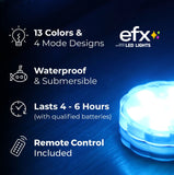 (4 Pack) Multicolor Accent Submersible Waterproof LED Lights Remote Controlled