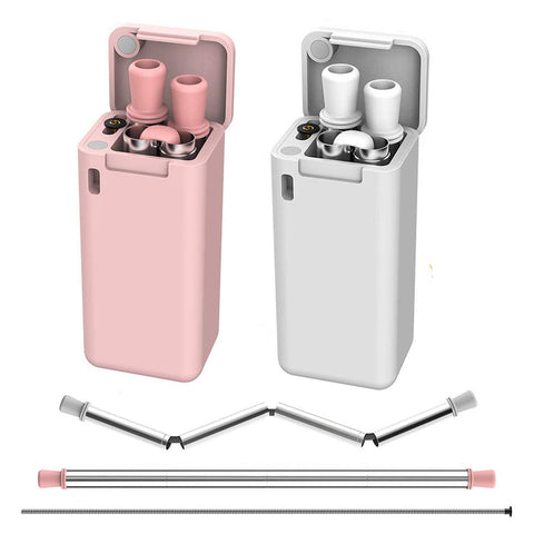 2 Pack) Folding Drinking Straw Stainless Steel Collapsible