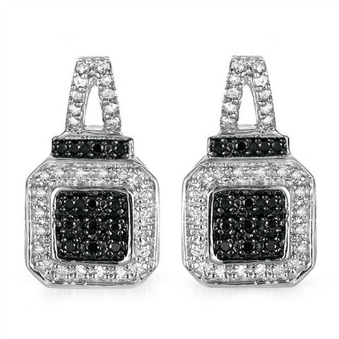 1/4CT Black & White Diamond Earrings in Sterling Silver