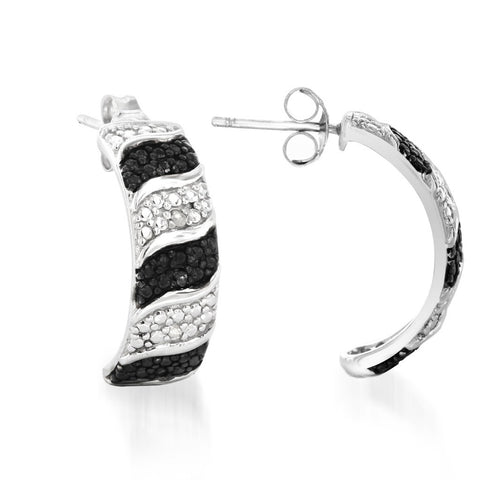 BLACK AND WHITE DIAMOND EARRINGS IN .925 STERLING SILVER