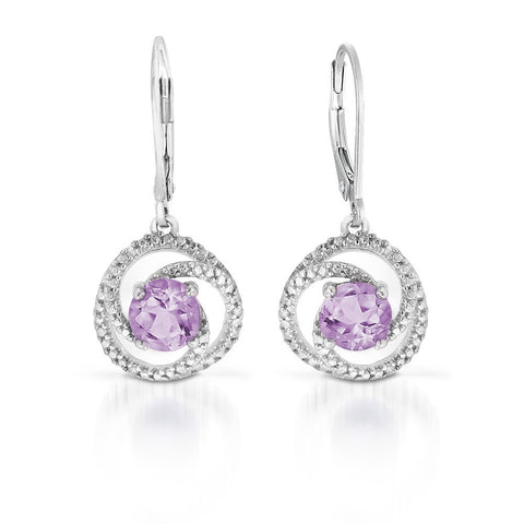 Genuine Amethyst and Diamond accent Earrings in Sterling Silver