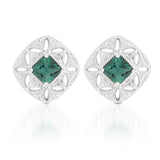 Created emerald and diamond Accent Earrings in Sterling Silver