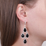 Genuine Onyz and CZ Chandelier Drop Earrings in Sterling Silver