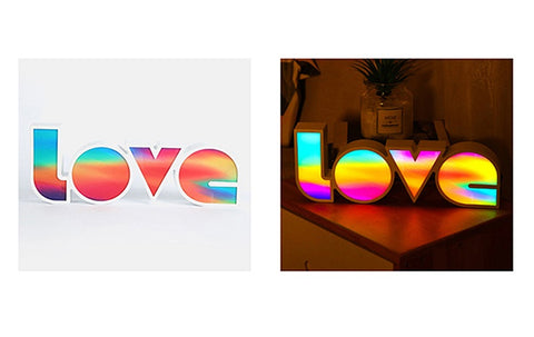 Light Up LED Love Sign Decoration Lights Neon Letters Ambient Lighting, Standing/Hanging, Battery & USB Power, Rainbow