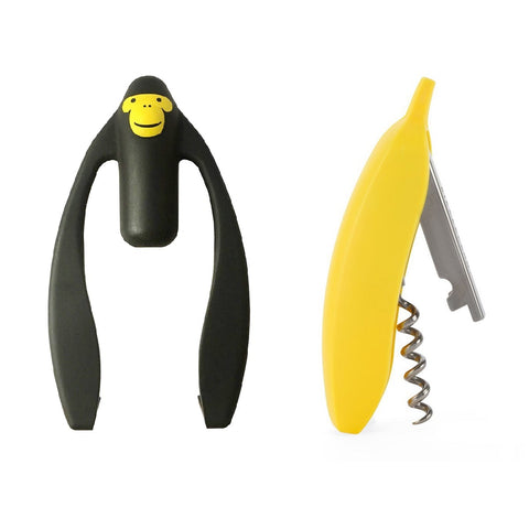 Kikkerland Monkey Wine Stopper & Banana Corkscrew Bar Tool Set