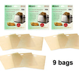 (9 pack) RL Treats Non Stick Reusable Toaster Bags Toaster Sleeves for Sandwich and Grilling